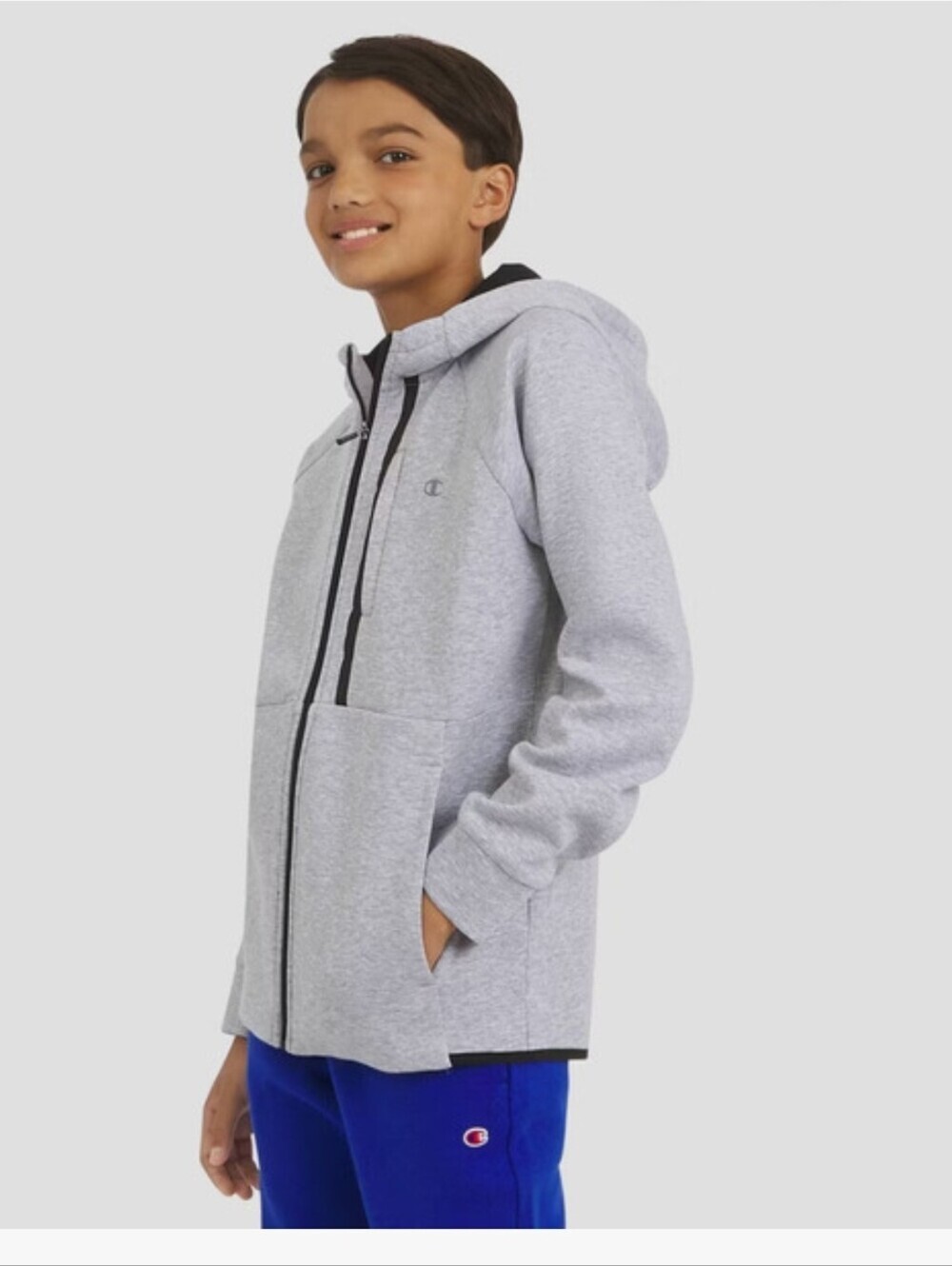 Champion Boys' Double Knit Zip-Up Hoodie, Heather Gray SIZE L 14-16